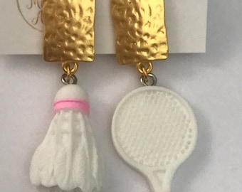 Badminton shuttlecock racket earrings with clips, beach sport earrings, gift for badminton teacher, kawaii racket