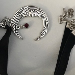 Moon choker necklace, moon pendant choker and garnet rhinestones, moon pendant choker, moon charm velvet ribbon image 6