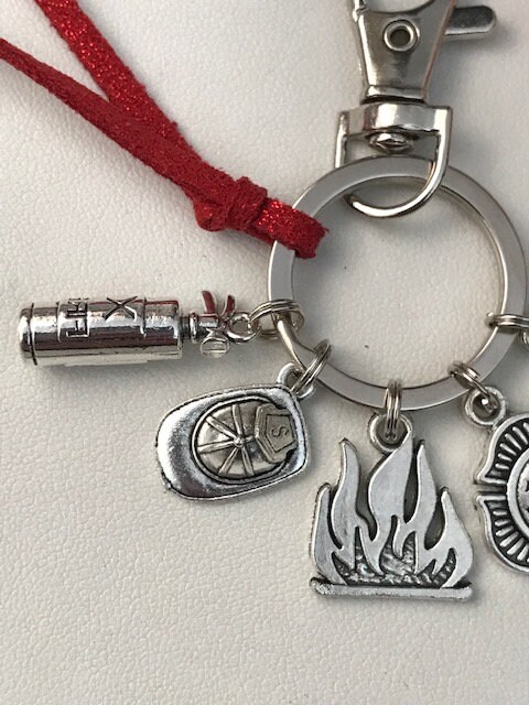 Firefighter Helmet Flame Ax Key Ring, Gift for Firefighter, Gift for ...