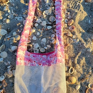 Shell collecting crossbody bag,  shell bag, beach bag, shell collecting hobo, flamingo shell collecting bag, adult size shell collecting bag