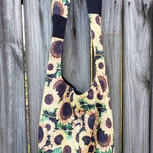 Sunflower crossbody hobo bag,  sunflowers on black background hobo bag, hippie bag, sunflower sling bag, sunflower slouch bag, boho bag.