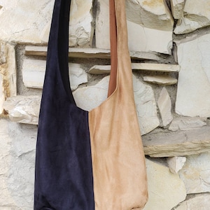 Suede 2 tone hobo bag, black and tan hobo bag, black/ tan crossbody hobo bag, black and tan sling bag, crossbody bags, color blocking bag