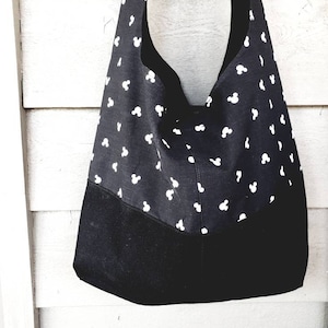 Mickey Mouse encabeza bolso vagabundo blanco y negro, vagabundo cruzado, bolso de cabeza de Mickey, bolso de ratón Mickey, bolso holgado, vagabundo cruzado, boho malo