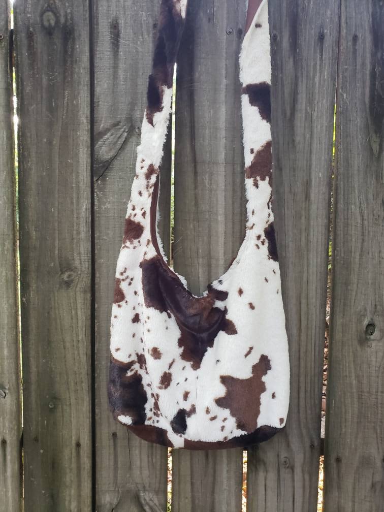 Minky Cow Print Crossbody Hobo Bag, Cow Print Bag, Cow Print