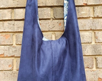 Dark blue suede knotted shoulder hobo bag, dark blue hobo bag, dark blue suede purse, dark blue sling bag, suede shoulder bag, suede boots,