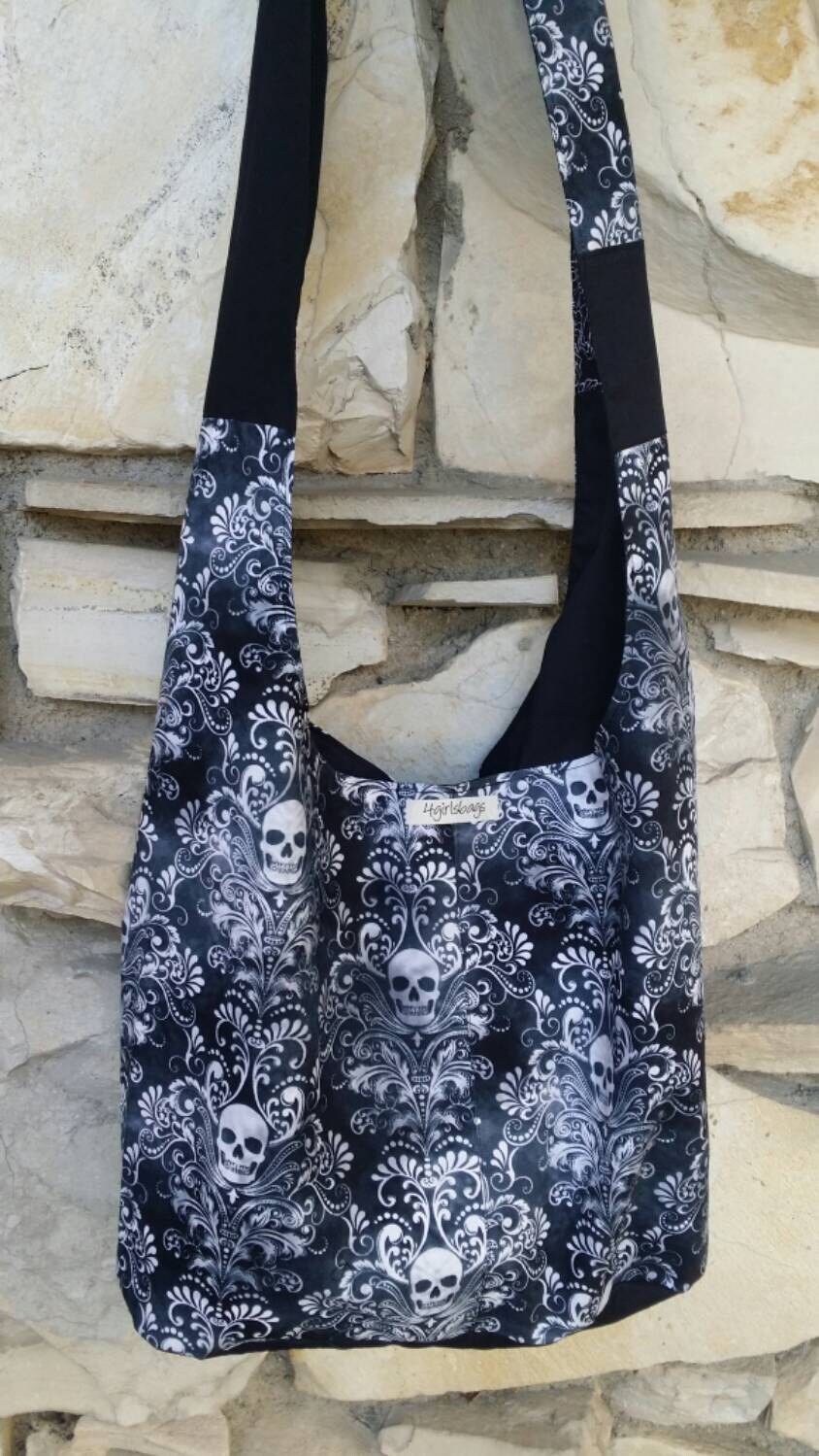 Gothic Punk Style Shoulder Bag, Large Capacity Canvas Hobo Bag
