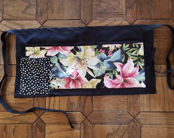 Delantal estampado Stargazer, delantal floral, delantal de cintura, delantal de florista, delantal de jardinería, delantal floral, delantal corto, delantales de camarera, delantales