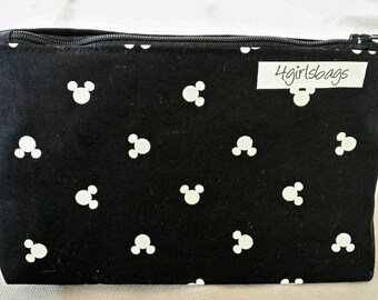 Black and white Mickey head print cosmetic bag,  Disney make-up bag, Mickey mouse zipper pouch, Mickey make-up bag, Mickey Mouse  gifts