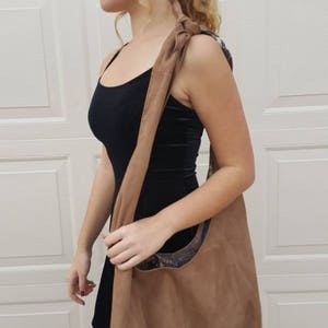 Light brown suede shoulder knotted hobo bag, knotted hobo, knotted handbag, suede handbag, suede slouch bag, brown hobo bag, suede shoulder