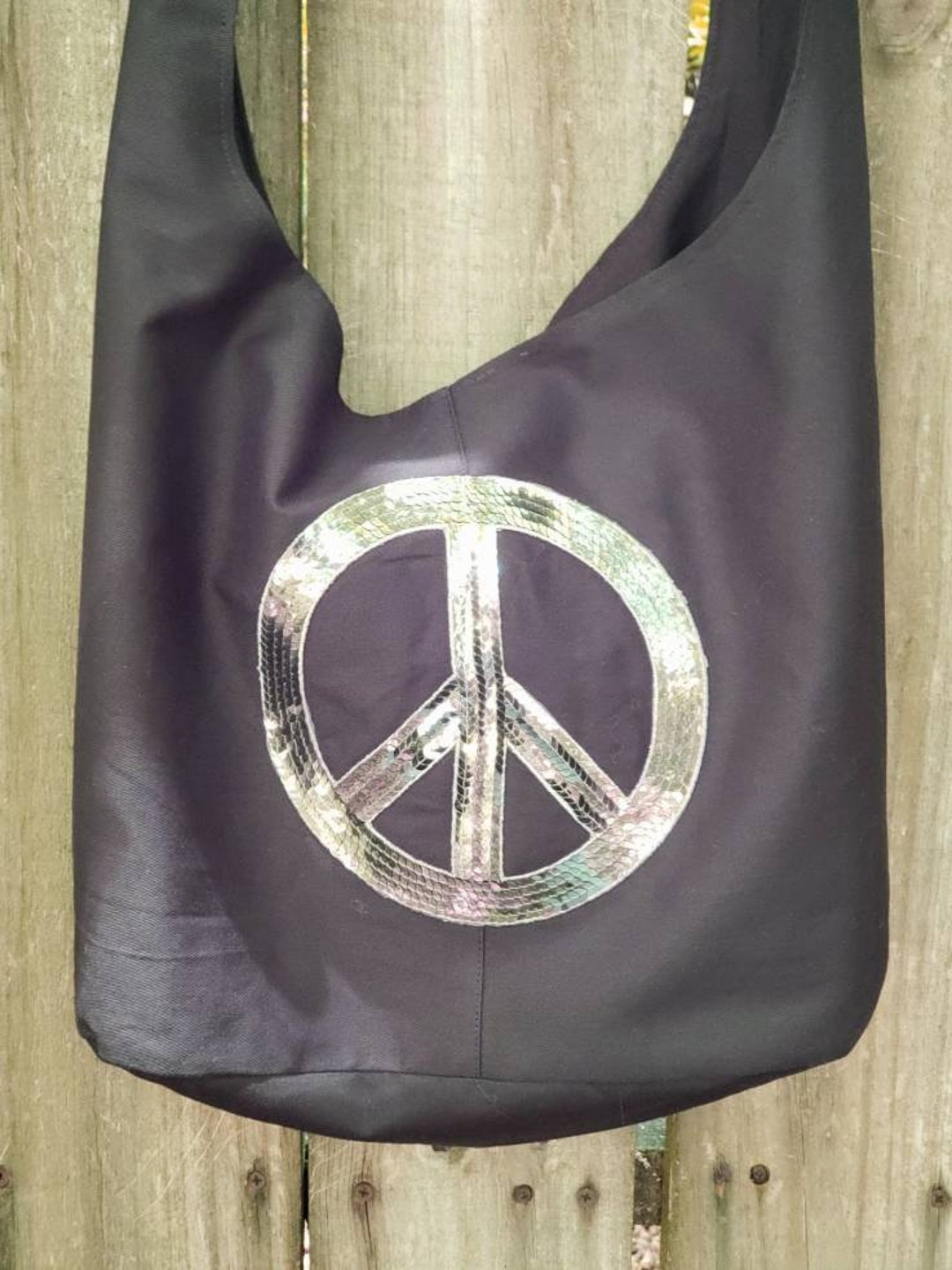 Black and Gold Peace Sign Hobo Bag Sequined Peace Sign Hobo - Etsy