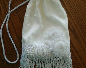 Ivory money dance bag, satin and lace wedding bag, money dance bag, bridal bag, bridal shower gift, engagement gift, brides purse, satin bag