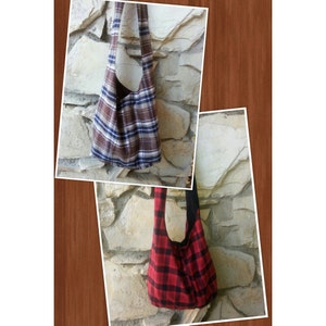 The Flannel Shirt Hobo, crossbody flannel shirt hobo bag. Flannel shirt hobo, hobo purse, slouch bag, hippie bag,  Choose your color.