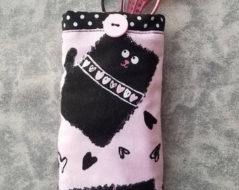 Pink and black cat eyeglasses case, fluffy cat eyeglasses case, cat glasses cases, sunglasses case, reading glasses case, cat accessories