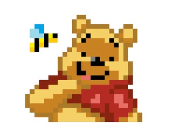 Winnie the Pooh - quilt top pattern, pixel quilt pattern, pixel quilt