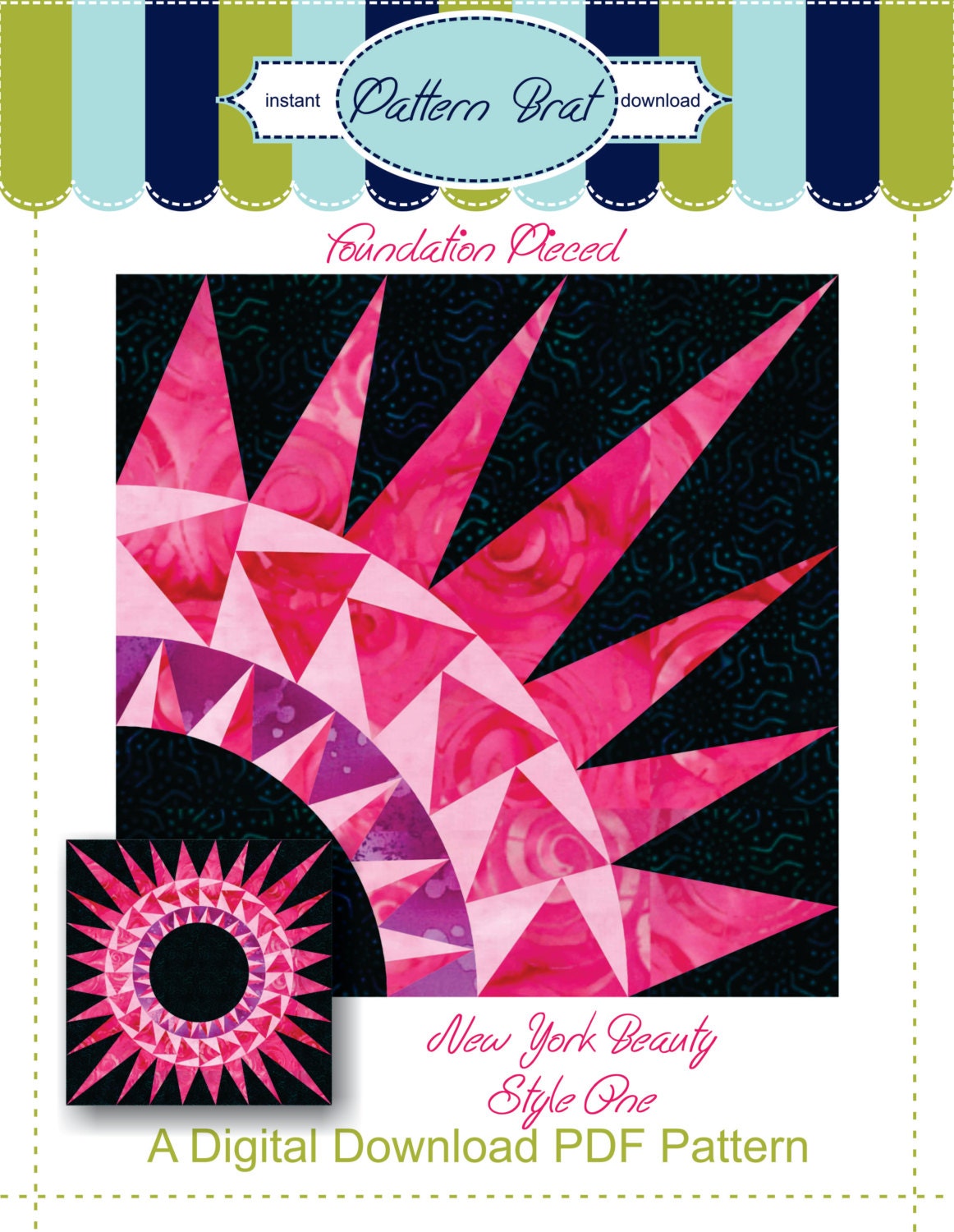 NEW YORK BEAUTY Quilt Block Pattern Instant Download Paper Etsy