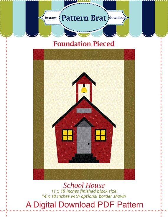 school house quilt block pattern paper pieced pattern etsy