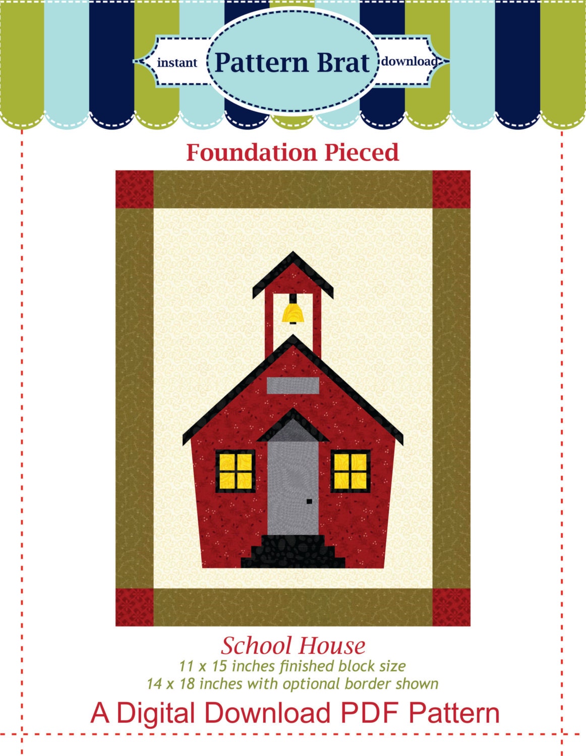 SCHOOL HOUSE Quilt Block Pattern Paper Pieced Pattern Etsy