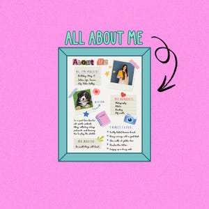 Mall för scrapbooking i "Allt om mig"-stil: Redigerbar Canva-tidningsstil (digital nedladdning)