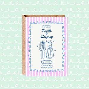 Pink & Blue Wedding Invitation Template: Editable Heart Design (Digital Download)