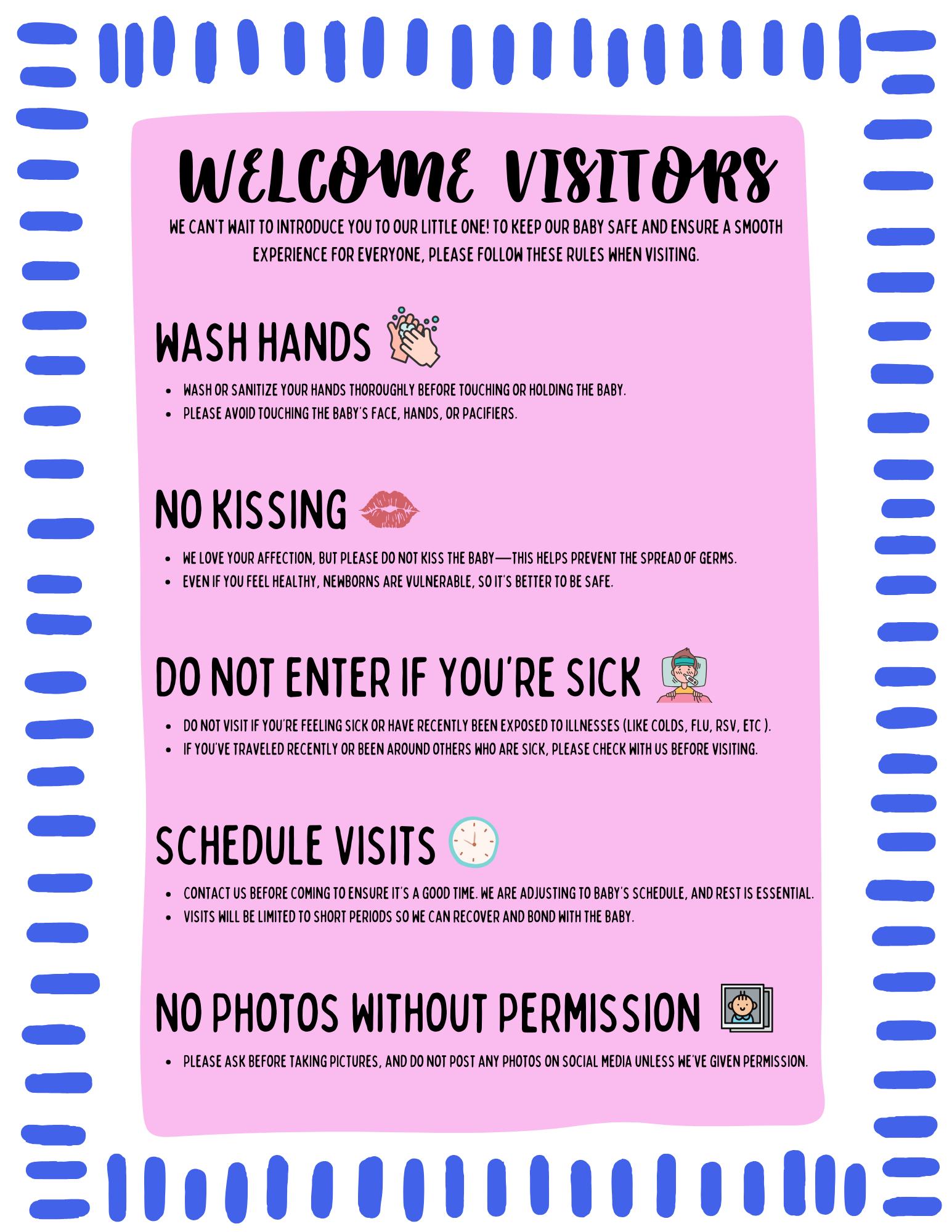 Baby Birth Hospital Visitor Rules Sign: Pink Printable Canva Template ...
