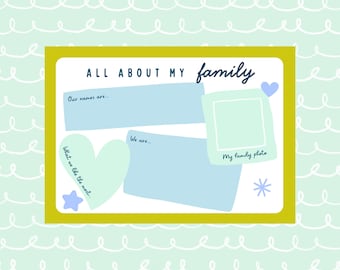 Tutto sulla mia famiglia stampabile: foglio di lavoro modificabile Canva per bambini (download digitale)