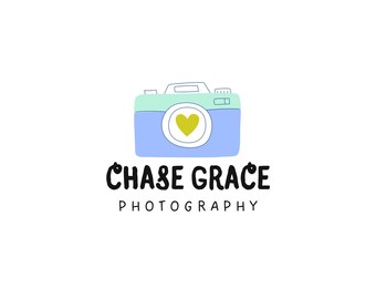 Blue Camera Logo Template: Gold Heart Design, Canva Editable, Digital Download Printable