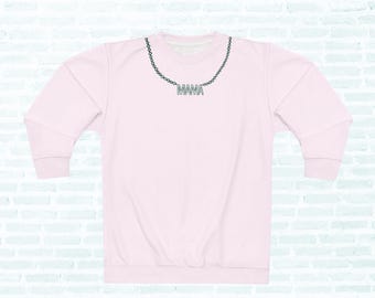 Moletom com estampa de colar Mama: gola redonda unissex da moda
