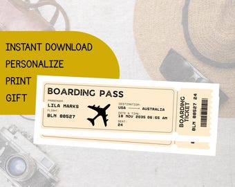 Editable Boarding Pass Template | Surprise Trip Ticket | Canva Printable