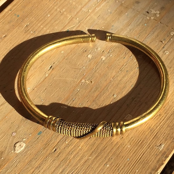 Brass chunky bangle bracelet healing African tribal ethnic hippie gypsy boho golden colour adjustable