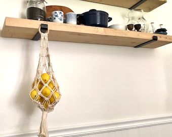 Rustic farmhouse storage, boho produce bag, farmhouse kitchen decor, minimalist macrame produce bag, kitchen fruit storage bag