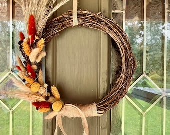 Couronne d'automne de mauvaise humeur, couronne de vigne, couronne d'automne bohème, couronne de fleurs séchées, couronne de fleurs pour toujours, couronne de porte d'entrée automne rustique, couronne d'automne