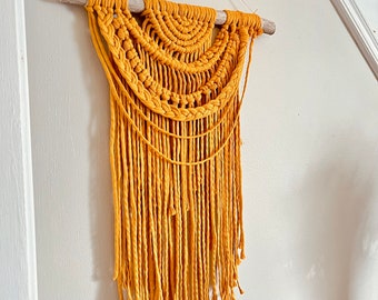 Mustard boho macrame wall hanging, Medium yellow macrame, driftwood branch macrame, boho nursery wall decor, yellow nursery wall decor