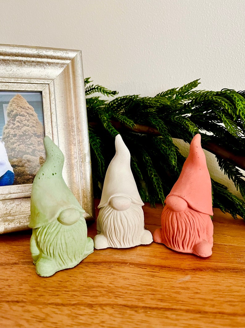 Understated rustic cement Christmas gnome decor, minimalist Chirsynas gnome, handmade ceramic Christmas gbome, small cute Christmas Decor image 1