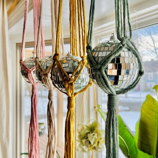 Disco Ball Macrame Light Catcher, Disco Ball Hanger, Macrame Disco Ball Plant Hanger, Light Catcher Window Hanging