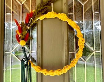Mustard yellow fall wreath, boho fall wreath, dried flower wreath, forever flower wreath, rustic fall front door wreath, autumn wreath
