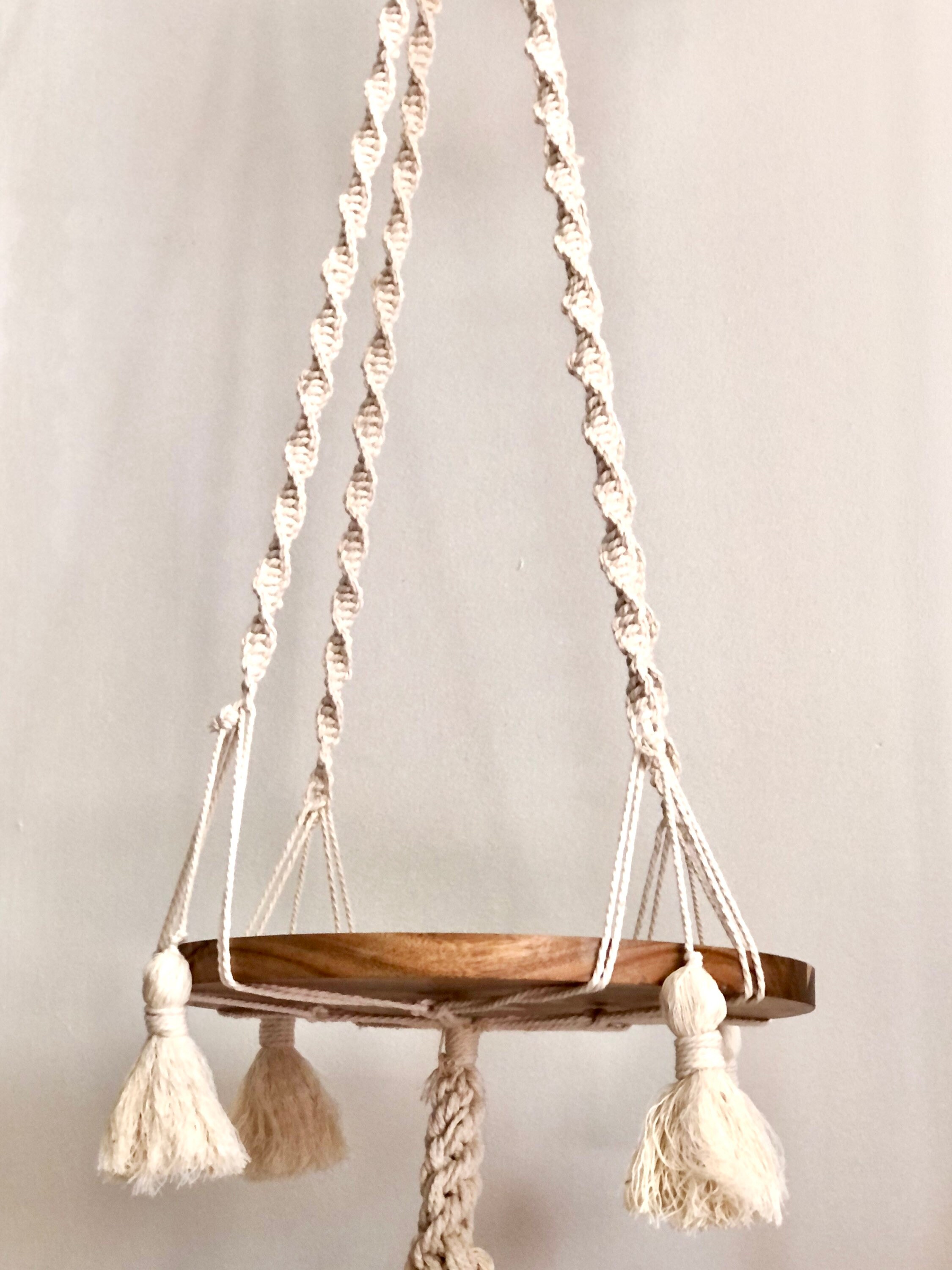 Spiral hanging macrame table full length macrame floating end | Etsy