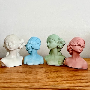 Understated rustic goddess statue, woman statue, flower goddess bust, goddess of spring figurine, fertility goddess, blindfolded woman bust