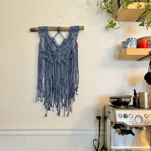Large Blue Macrame, Rustic Macrame hanging, Layered Macrame Wall Hanging, Macrame with Driftwood Branch, Blue Nursery decor, macrame art
