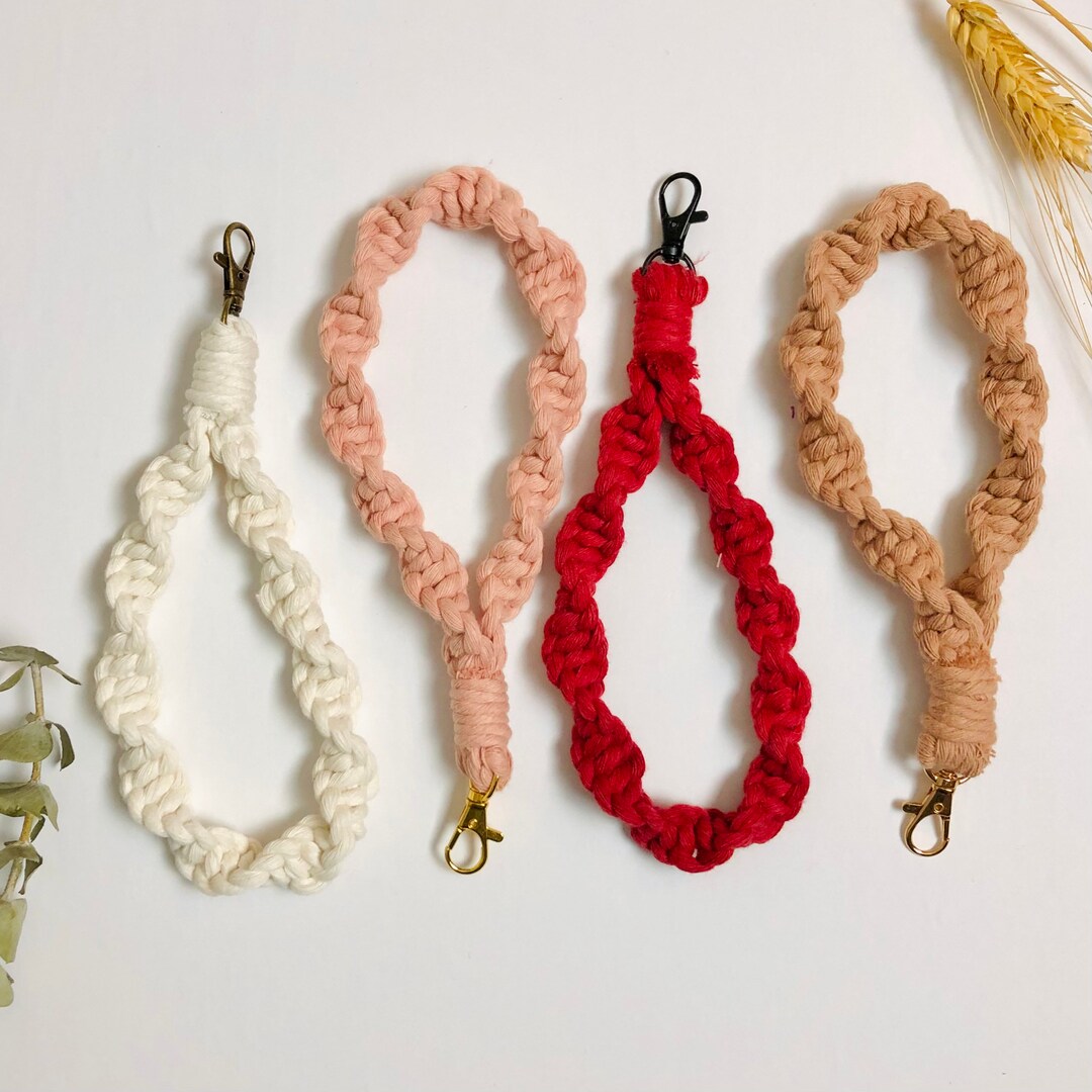 Loop Key Rings Pink Rope Spiral Loop Keychain, Pink Keychain, Pink Wristlet, Boho Keychain ...