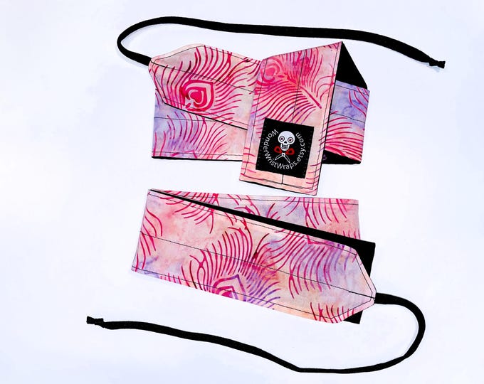 Pink Peacock Feathers, Wrist Wraps, WOD, Wrist Wraps Weightlifting,