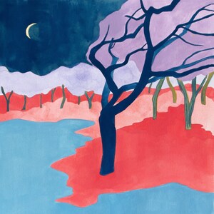 Original Painting on Paper | Forest and Moon