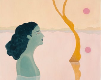 Original Painting in Watercolor - One of a Kind - Woman, Water And Tree