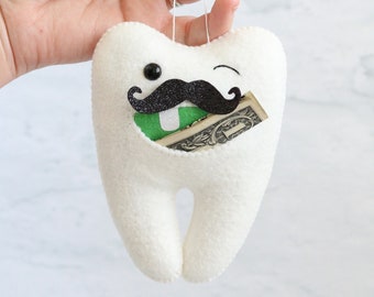 Plush stuffed tooth pillow, Felt tooth pillow, Pocket tooth, Silly tooth pillow, Custom tooth fairy pillow, Boys tooth pillow