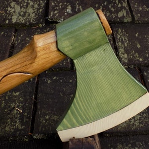 CHIEFTAIN/Hand made wood toy/Battle ax/ Green with silver band image 3