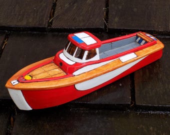 CORSAIR/ Hand made wood toy boat/red and white