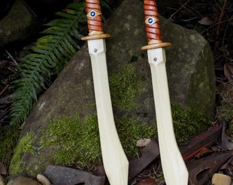SCIMITAR/ Lion of the desert/ Hand made wood toy sword/ gunstock color wrap with blue stones