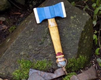 BATTLE AX/ Hand made wood toy/ blue with gold band