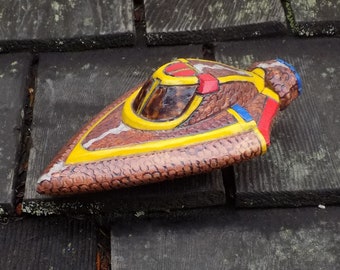 ARROWHEAD/ Off world drop ship/ Hand made wood toy/Brown with yellow trim