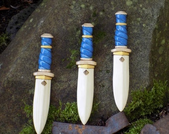 SINBAD / Hand made wood toy dagger/ Blue wrap with gold band