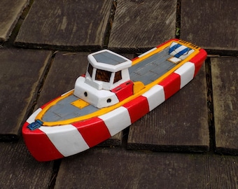 SEARCHER/ hand made wood toy boat/ red and white